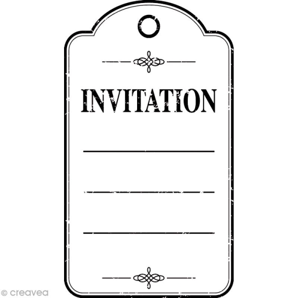 Tampon bois vintage - Etiquette invitation - 6,5 x 3,5 cm - Photo n°1