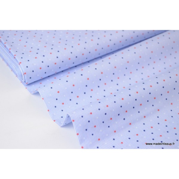 Tissu Popeline Stretch à rayures bleus et blanches imprimé étoiles - Photo n°4