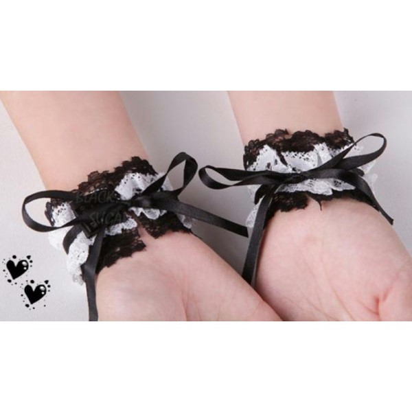 Paire Bracelet Dentelle Tenue Lolita Gothique Cosplay Déguisement Chaine Maid - Photo n°3
