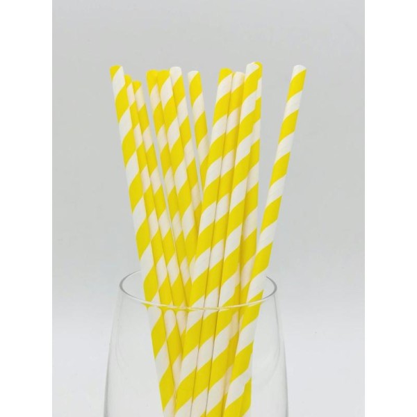 Pailles papier recyclables rayures jaunes et blanches - Photo n°1