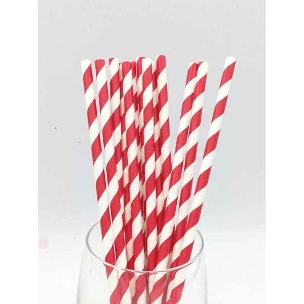 Pailles papier recyclables rayures blanches et rouges x25 - Photo n°1