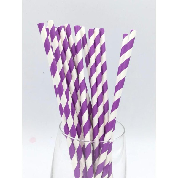 Pailles papier recyclables rayures blanches et violettes - Photo n°1