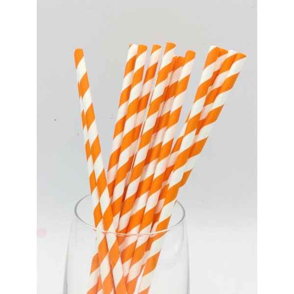 Pailles papier recyclables rayures oranges et blanches x25 - Photo n°1