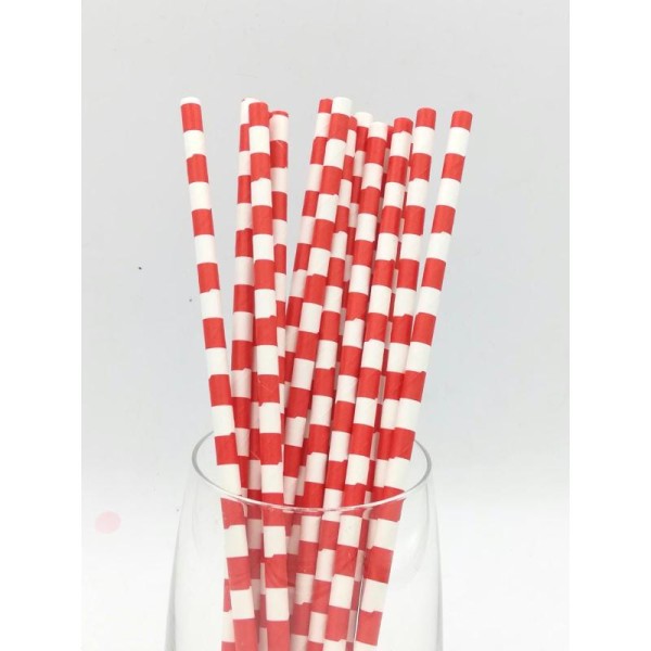 Pailles papier recyclables rayures blanches et rouges - Photo n°1