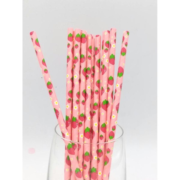 Pailles papier recyclables roses fraises rouges x25 - Photo n°1