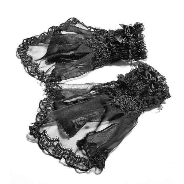Mitaines noire en dentelle avec manchettes broderie, gothique lolita élégant pyon pyon - Photo n°1