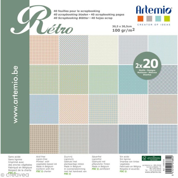 Papier Scrapbooking Artemio - Retro - 30,5 x 30,5 cm - 40 pcs - Photo n°1
