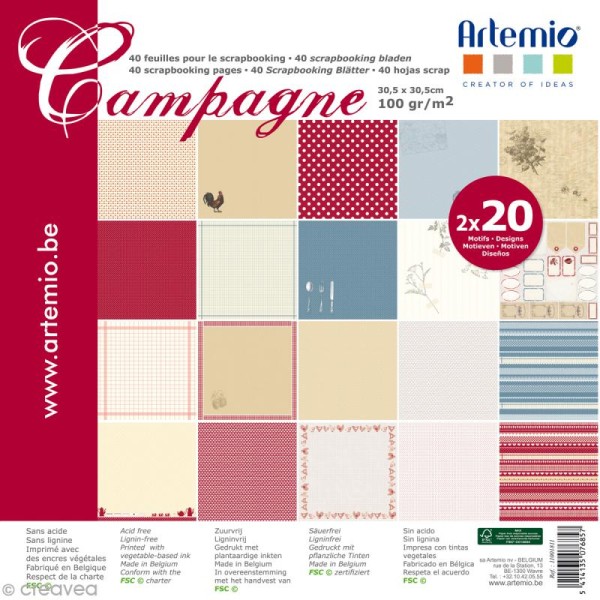 Papier Scrapbooking Artemio - Campagne - 30,5 x 30,5 cm - 40 pcs - Photo n°1