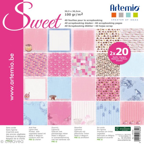Papier Scrapbooking Artemio - Sweet - 30,5 x 30,5 cm - 40 pcs - Photo n°1