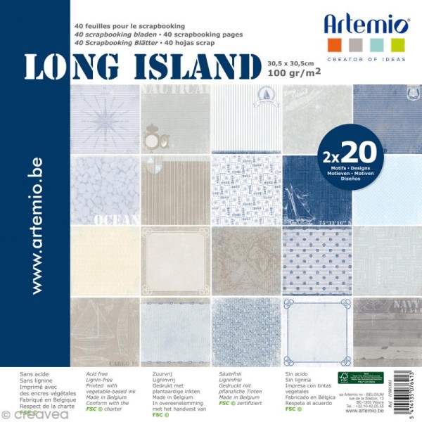Papier Scrapbooking Artemio - Long Island - 30,5 x 30,5 cm - 40 pcs - Photo n°1