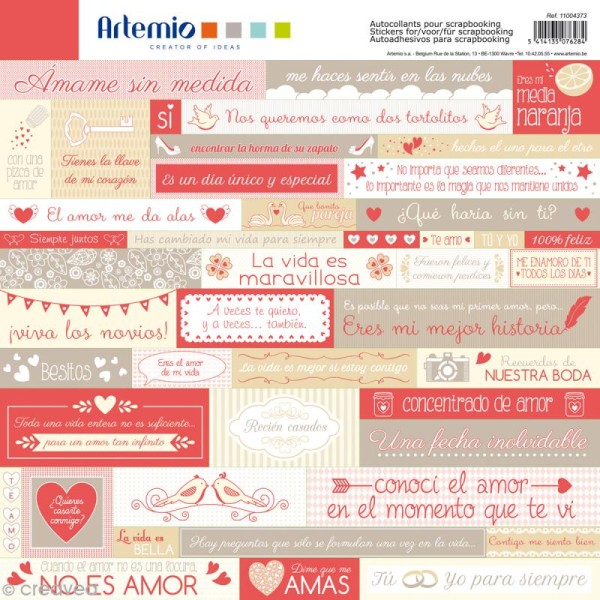 Stickers Artemio - Love - Espagnol - 1 planche 30,5 x 30,5 cm - Photo n°1