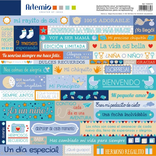 Stickers Artemio - Boy - Espagnol - 1 planche 30,5 x 30,5 cm - Photo n°1
