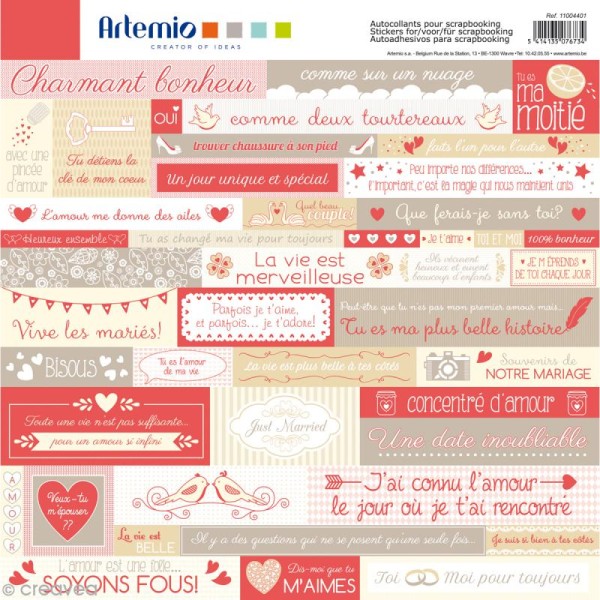 Stickers Artemio - Love - 1 planche 30,5 x 30,5 cm - Photo n°1