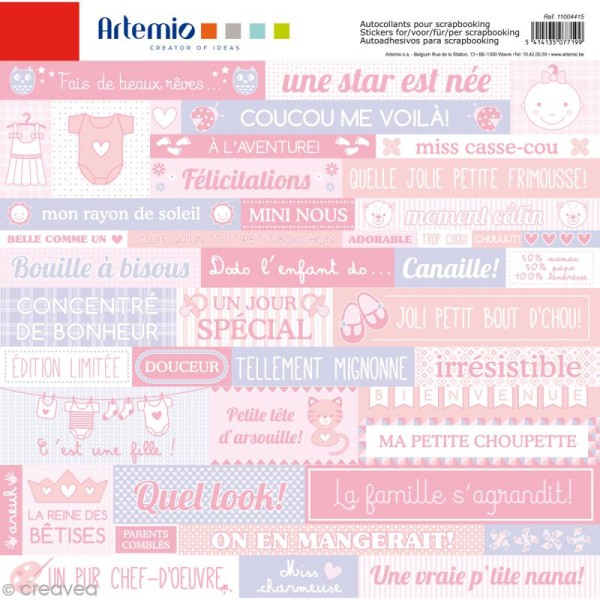 Stickers Artemio - Baby Girl - 1 planche 30,5 x 30,5 cm - Photo n°1