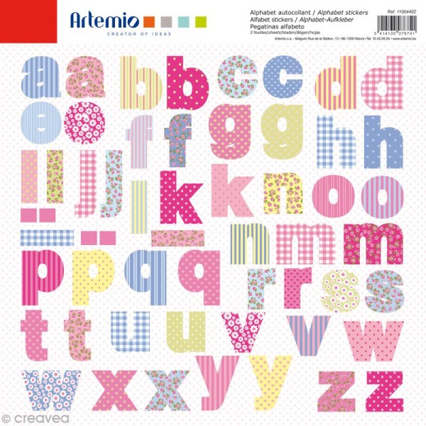Stickers Alphabet Artemio - Sweet - 2 planches 30,5 x 30,5 cm - 100 pcs - Photo n°1