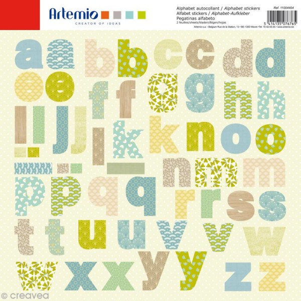Stickers Alphabet Artemio - Pure - 2 planches 30,5 x 30,5 cm - 100 pcs - Photo n°1