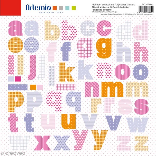 Stickers Alphabet Artemio - Girl - 2 planches 30,5 x 30,5 cm - 100 pcs - Photo n°1