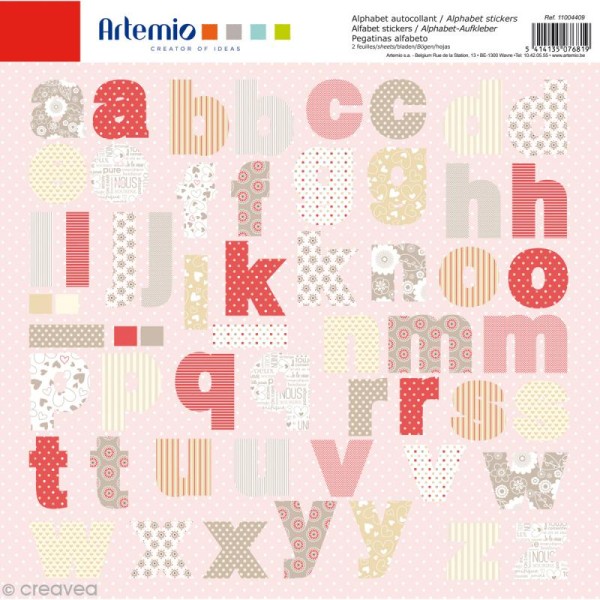 Stickers Alphabet Artemio - Love - 2 planches 30,5 x 30,5 cm - 100 pcs - Photo n°1