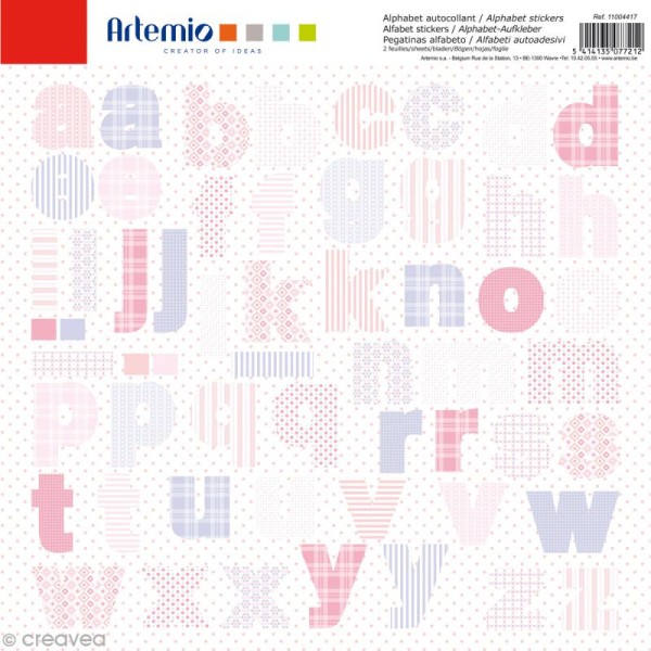 Stickers Alphabet Artemio - Baby Girl - 2 planches 30,5 x 30,5 cm - 100 pcs - Photo n°1