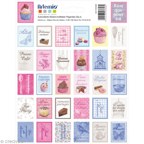 Stickers timbre décoratif - Sweet - 3,3 x 2,7 cm - 64 pcs - Photo n°1
