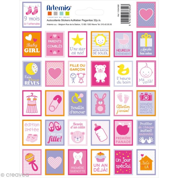 Stickers timbre décoratif - Girl - 3,3 x 2,7 cm - 64 pcs - Photo n°1