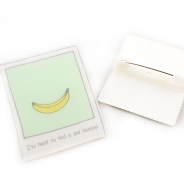 1pc Heureux Banane Fruit Polaroid Photo Cadre en Acrylique Broche Insigne de dessin animé Pin 32mm x - Photo n°1