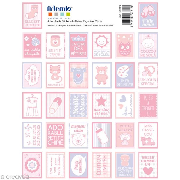 Stickers timbre décoratif - Baby Girl - 3,3 x 2,7 cm - 64 pcs - Photo n°1