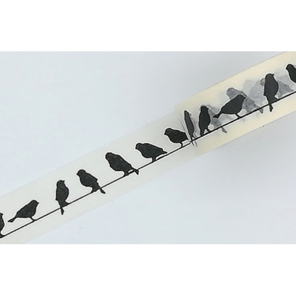 Masking tape oiseaux noir et blanc 15mm x 10m - Photo n°1