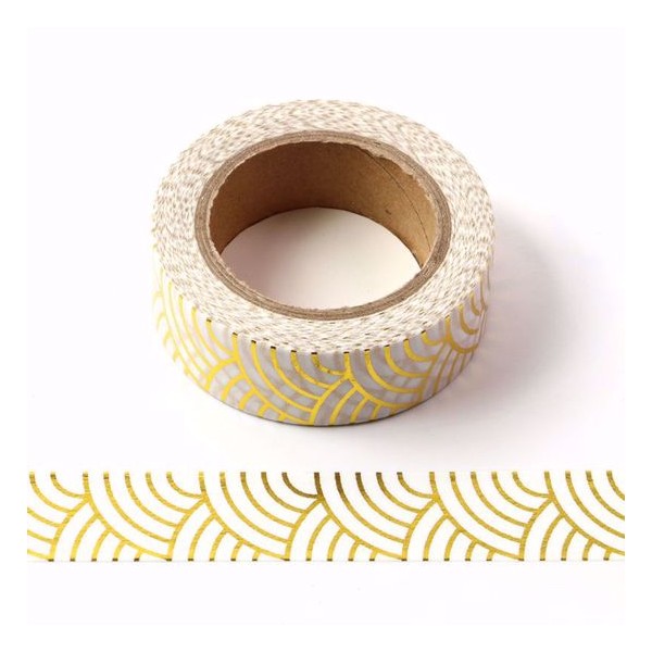 Masking tape métallisé vagues japonaises dorées  15mm x 10m - Photo n°1