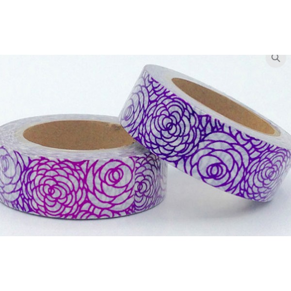 Masking tape foil fleurs violettes 15mm x 10m - Photo n°1