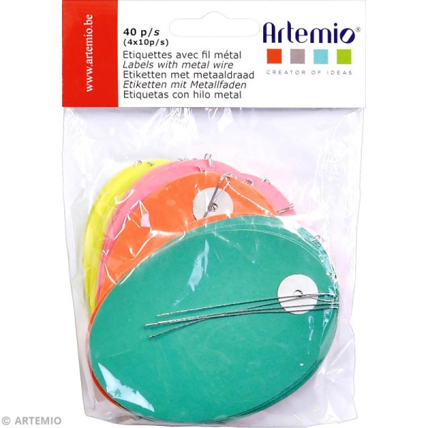 Etiquettes ovales  multicolores avec fil métal - 40 pcs - Photo n°2