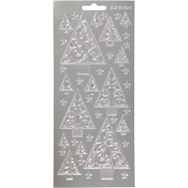 Stickers Peel Off Sapins triangulaires - Argenté - Planche de 10x23 cm - Photo n°1