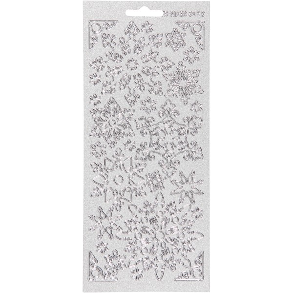 Stickers Peel Off Flocons et ornements - Argenté - Planche de 10x23 cm - Photo n°1