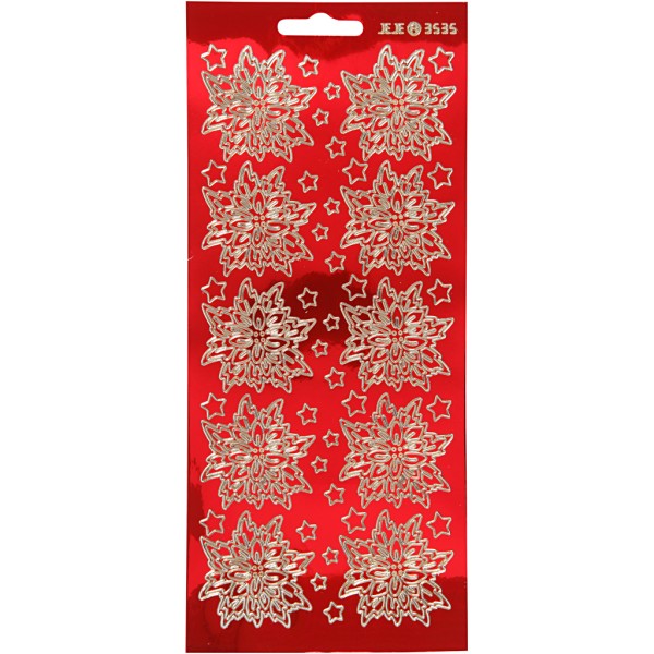 Stickers Peel Off Flocons - Doré fond Rouge foil - Planche de 10x23 cm - Photo n°1