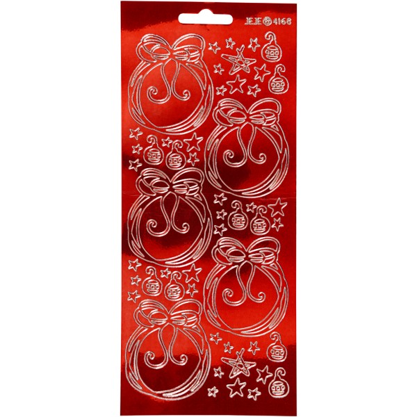Stickers Peel Off Boules et étoiles - Doré fond Rouge foil - Planche de 10x23 cm - Photo n°1