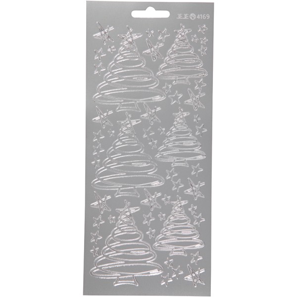 Stickers Peel Off Sapins tourbillons - Argenté - Planche de 10x23 cm - Photo n°1