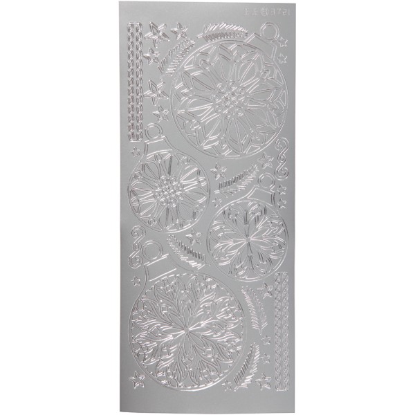 Stickers Peel Off Boules et ornements - Argenté - Planche de 10x23 cm - Photo n°1