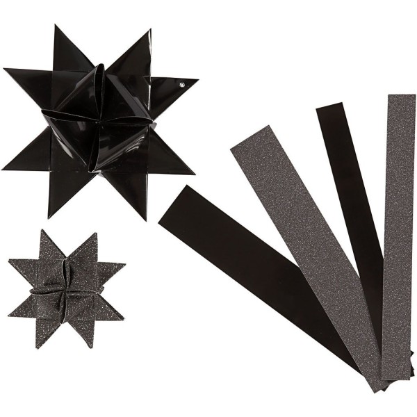 Bandes de papier étoiles, l: 15+25 mm, d: 6,5+11,5 cm, 40 bandes, noir - Photo n°1