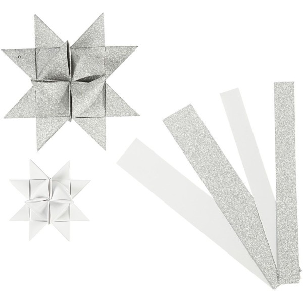 Bandes de papier étoiles, l: 15+25 mm, d: 6,5+11,5 cm, 40 bandes, blanc - Photo n°1