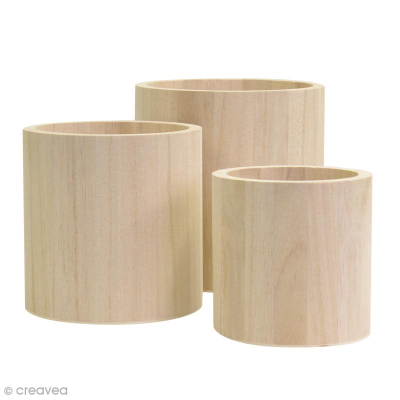 Vases ronds à décorer en bois - 9 - 11 et 13 cm