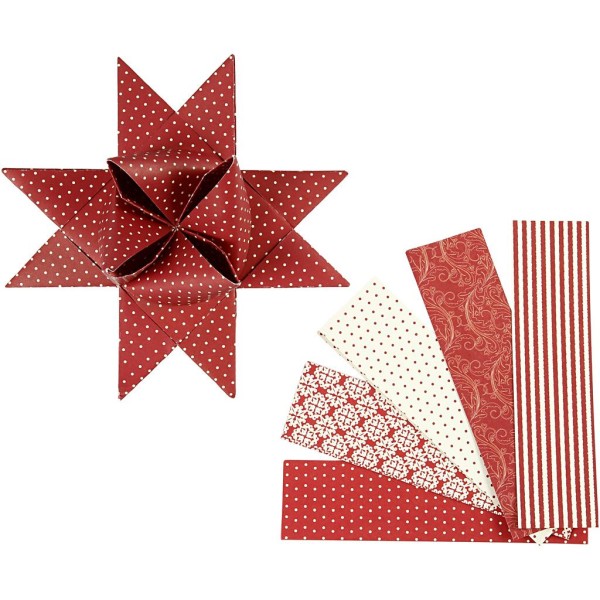 Kit de création d'étoile en papier - Blanc et rouge - 60 pcs - Photo n°1