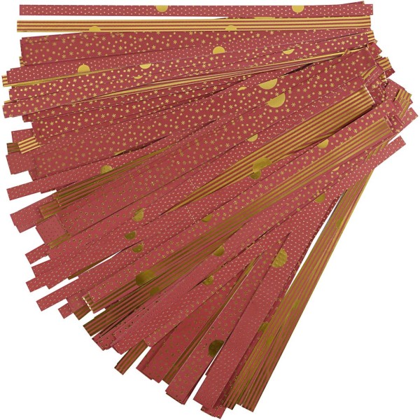 Bandes de papier étoiles, l: 15+25 mm, d: 6,5+11,5 cm, 48 bandes, or, rouge - Photo n°1