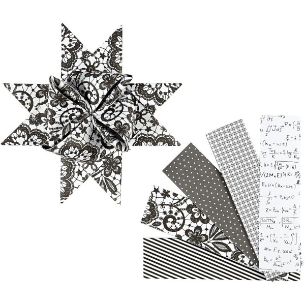 Bande de papier étoiles, l: 40 mm, d: 18 cm, 40 bandes, blanc, noir - Photo n°1