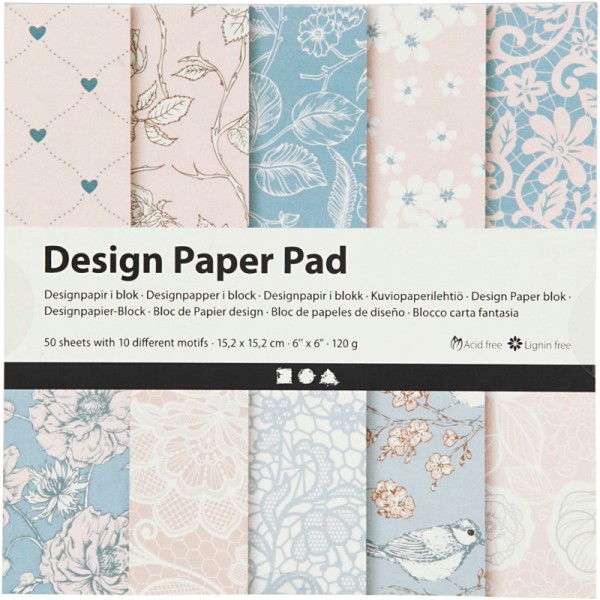 Papier scrapbooking Design - Rose - 15 x 15 cm - 50 feuilles - Photo n°1
