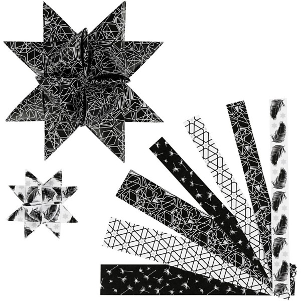 Bandes de papier étoiles, l: 15+25 mm, d: 6,5+11,5 cm, 48 bandes, argent, noir - Photo n°1