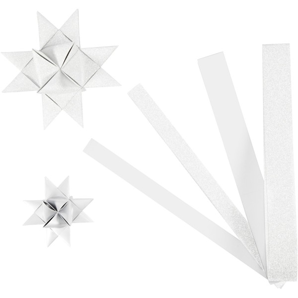 Kit de création d'étoile en papier - Blanc pailleté et laqué - 6,5 et 11,5 cm - 48 pcs - Photo n°1