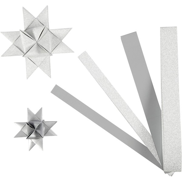Kit de création d'étoile en papier - Argent pailleté et laqué - 6,5 et 11,5 cm - 48 pcs - Photo n°1