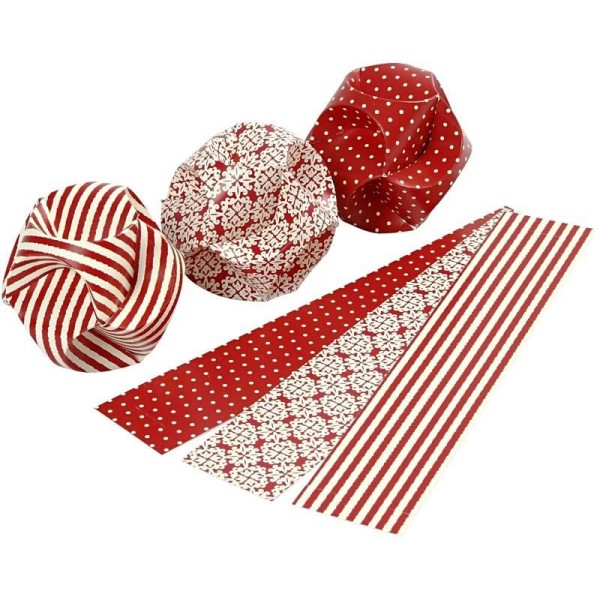 Kit de création de boules en papier - Blanc et rouge - 5 cm - 27 pcs - Photo n°1