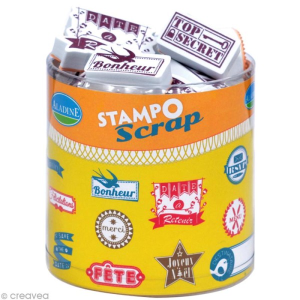 Kit 24 tampons Stampo'scrap Petits mots de fêtes et évènements - Photo n°1