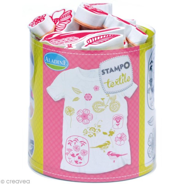 Stampo'textile - Kit tampons et encreur Izink - Fleurs x 14 - Photo n°1